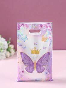 50 Stücke lila Schmetterling Geschenktüten, Geburtstags Party Gastgeschenke, Hochzeit Souvenir Tüten mit Kunststoffgriff, Schmetterling Deko für Mädchen Geburtstag, Baby Shower, 1. Geburtstag Party Zubehör - Mehrfarbig - Übersicht 2