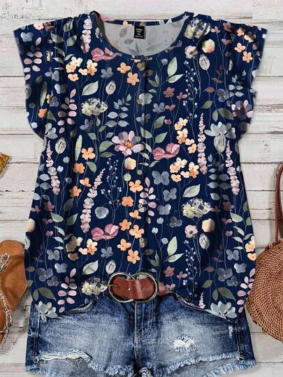 Mellowie Camisa casual de vacaciones con estampado floral de talla grande