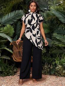 SHEIN Lady Bộ đồ nữ 2 món: Áo cổ đứng vạt lệch và quần dài kiểu dáng thường ngày. - Nhiều màu - Xem 8