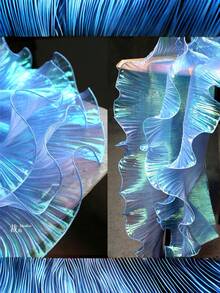2 Yards Mermaid Iridescent Gradient Ruffled Layered Pleated Lace Organza Fabric Trim Decorative Material For DIY Sewing Wedding Dress Embellishment Home Craft Supply Must Have - Light blue - View 6