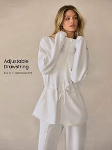 GLOWMODE Áo khoác hoodie dáng rộng Softserene Modal Off-Duty MVP, chất liệu mềm mại, thoáng khí, dài đến hông, có khóa kéo, thích hợp mặc hàng ngày vào mùa xuân và hè. - trắng - Xem 4