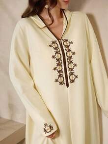 Al Najma Robe à capuche style arabe imprimée florale pour femmes grandes tailles - Jaune citron - Voir 5