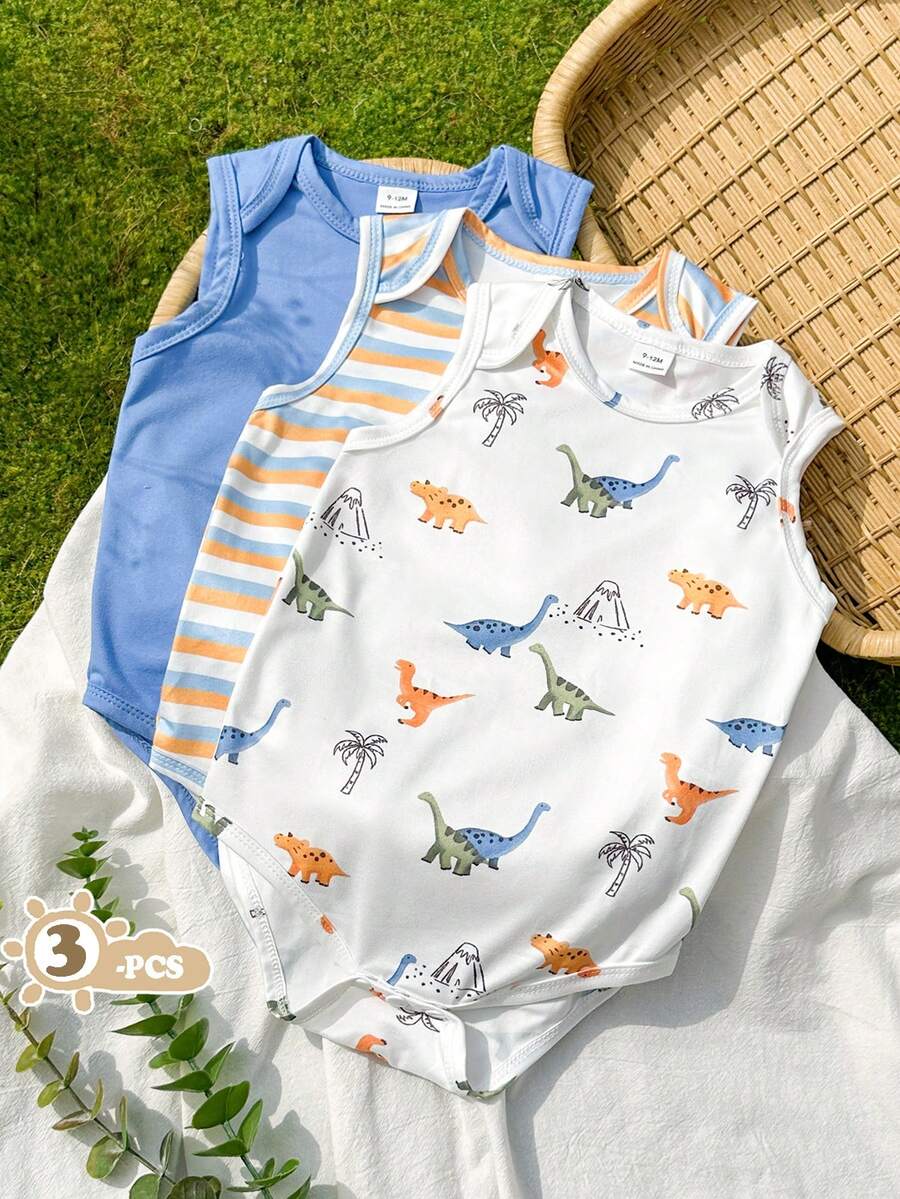 Vintaside Kids Bộ 3 món áo liền quần cho bé trai mùa hè màu xanh dương in hình sinh vật biển dễ thương. - Nhiều màu - Xem 1