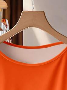 SHEIN Clasi 两件套女士休闲橙色蝴蝶结衬衫和宽松直筒几何印花裤，适合春夏穿着 - 彩色 - 查看 4