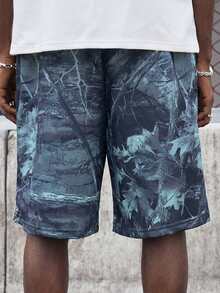 EVRINFINITE Pantalones cortos deportivos de verano para hombres con estampado de hojas y cordón en la cintura - Multicolor - Ver 2