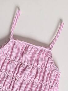 SHEIN Sparklyn Bộ trang phục mùa hè cho bé gái: Áo hai dây kẻ sọc và quần ống đứng. - Hồng - Xem 5