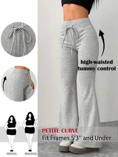 SHEIN PETITE CURVE Quần nỉ ống loe cạp chun màu xám dành cho nữ cỡ lớn