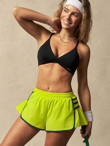 VARSIVA Women's Summer Neon Green Contrast Piping Loose Sports Shorts - Multicolor - View 11