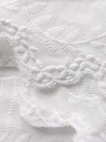 Livesso 海滩度假装扮，夏季白色纹理V领中长连衣裙，女士吊带裙 - 白色 - 查看 8