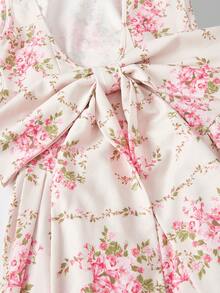 SHEIN MOD Cream Base Pink Floral Print Square Neck Midi Dress With Oversized Back Bow – Vintage Inspired, Fitted Bodice And Flowing Skirt, Elegant Court Style, Dreamy Romantic Women's Summer And Spring Dress For Date, Party, Spring Break, Vacation, Picnic, Festival, Birthday,Pink Dress Beach Dresses Wedding Guest Dress For Women Wedding Party Dress Graduation Dress Vacation Outfits Women Holiday Dresses Country Concert Outfit - Pink - View 3
