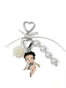 Betty Boop x SHEIN Móc khóa hợp kim kẽm màu bạc thời trang, phụ kiện túi xách sang trọng tinh tế, mặt dây chuyền ngọc trai giả, quà lưu niệm, đồ sưu tầm, quà tặng, ví, cặp sách, ba lô, phụ kiện xe hơi, móc hình trái tim. - Nhiều màu - Xem 5