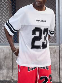 EVRINFINITE 男士圆领字母条纹印花短袖休闲 T 恤，夏季 - 白色 - 查看 5