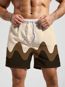ZELFYO 男士撞色休闲沙滩短裤 - 咖啡棕 - 查看 6