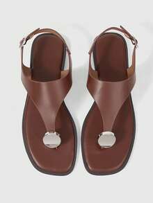 Sleekvia Ladies Comfortable Flat Wear-Resistant Versatile  Metal Outdoor Flip-Flops Slippers Summer - Brown - View 2