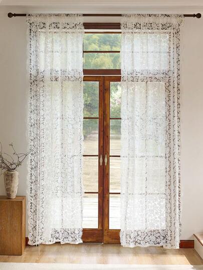1pc Romantic Countryside Style Embroidered Lace Sheer Curtain, Vintage Filtering Decorative Partition Door Curtain Half Curtain, Suitable For Balcony, Porch, Bedroom, Living Room, Study, Atmosphere Decoration, All Seasons