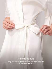 LUVLETTE 夏季奢华白色缎面睡袍 - 荷叶边袖口和水钻点缀裹身裙 魅力高级夏季休闲服 婚礼单品 - 白色 - 查看 10