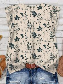 Rusticease Women's Casual Floral Print Shirt, Suitable For Summer,Summer Top - Apricot - View 2