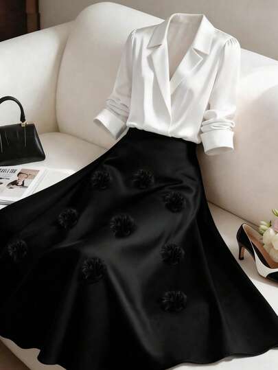 GlowEve CURVE Plus Size Women 3D Floral Decor Elegant Versatile Date Party Skirt