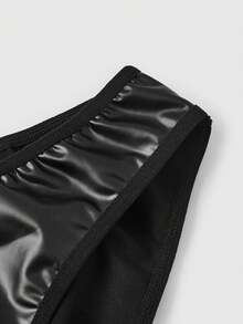 ROMWE Grunge Punk Plus Size Dark Punk Music Festival Carnival PU Zipper Triangle Panties - Black - View 4