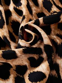 Tween Girls' Spring/Summer Short Sleeve Knit Patchwork Leopard Print Dress, Comfortable Casual Everyday Versatile - Coffee - View 4