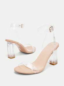 Glitzique Giày cao gót quai đơn trong suốt dành cho nữ, Giày sandal mùa hè mới dành cho nữ, Giày sandal gót dày đính pha lê, Giày cao gót ngoài trời cỡ lớn thời trang và gợi cảm dành cho phụ nữ tại tiệc chiêu đãi và Giày cao gót khiêu vũ. - Màu be - Xem 5