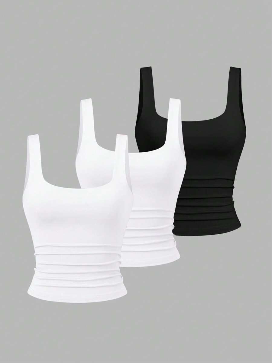 Sweetra Women's Casual Pleated Square Neck Camisole, Summer - Multicolor - View 1