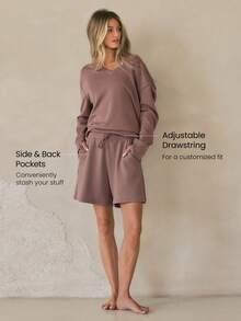 SoftCalm Modal Bermuda Adjustable Pocket Shorts Daily Casual Lounging Summer - Mocha Brown - View 3