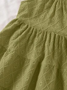 SHEIN Vintaside Kids Vestido casual sin mangas de unicolor con cuello redondo y dobladillo con volantes para niña - Verde - Ver 5