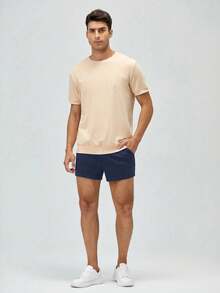 HIMLAND Solid Color Drawstring Pocket Casual Loose Knit Shorts, Versatile For Summer Daily Wear, Vacation, Father's Day Gifts - Navy Blue - View 5