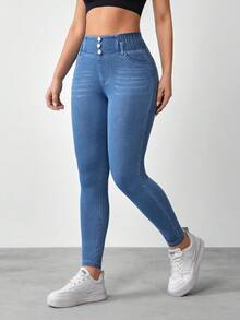 Flexra Women's Casual Sexy Washed High Waist Slim Fit Jeans Swimming Pastal Summer - Light Wash - View 5