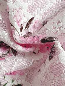 Swim Mod Women's One-Piece Swimsuit, Sweet Lace Ruffled Fitted Printed One-Piece Swimwear - Pink - View 4