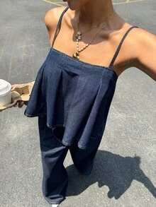 Siren Gaze 夏季女士休闲牛仔连体裤 - 深色水洗藍 - 查看 7