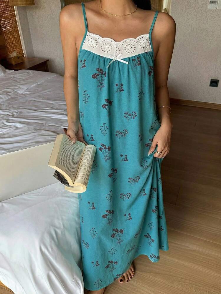 Women's Summer Colorblock Lace Patchwork Floral Print Dress, Vacation Style