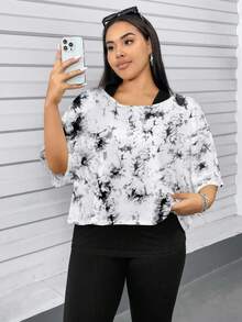 SHEIN Essnce 大码扎染印花T恤和背心两件套 - 彩色 - 查看 3