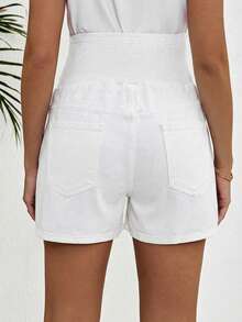 SHEIN Maternity Casual Patchwork Denim Shorts - White - View 2