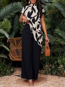 SHEIN Lady Bộ đồ nữ 2 món: Áo cổ đứng vạt lệch và quần dài kiểu dáng thường ngày. - Nhiều màu - Xem 6