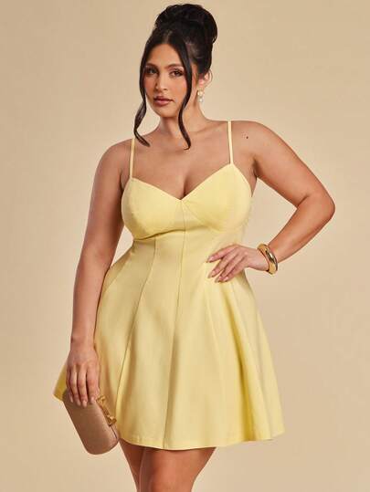 SHEIN BAE 大码女式纯色休闲时尚吊带连衣裙