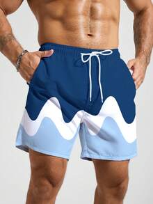 Manfinity KASUA Men's Casual Colorblock Print Beach Shorts - Blue - View 4