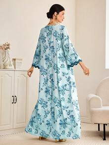 Al Najma 女士优雅印花阿拉伯风格连衣裙 - 藍色 - 查看 2