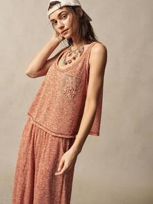 Bohemela Bộ 2 món dành cho nữ, áo tank top dệt kim màu trơn dáng rộng và quần ống rộng, phong cách Bohemian, thích hợp mặc nhà mùa hè cho nữ, bộ đồ nữ, set đồ hai mảnh phong cách Boho, set đồ mặc nhà mùa hè cho nữ. - trái cam - Xem 3