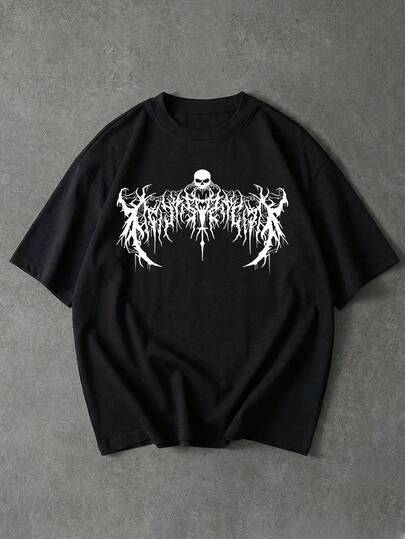 Sport MetroGents Men's Skull Print Loose Fit Short Sleeve Sports T-Shirt