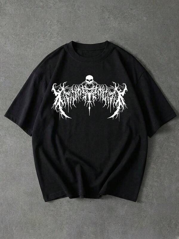 Sport MetroGents Men's Skull Print Loose Fit Short Sleeve Sports T-Shirt