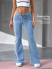 Flexra 女士抽绳腰带休闲喇叭牛仔裤 - 淺色水洗藍 - 查看 9
