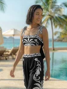 CAJUNI Chic Vacation Bicolor Chic Two Pieces Coord Set - Black and White - View 1