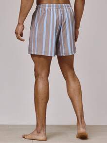 Musero Pantalones cortos de baño con cintura elástica con cordón, estampado gráfico de rayas contrastantes, esenciales de primavera y verano para vacaciones en la playa - Multicolor - Ver 5