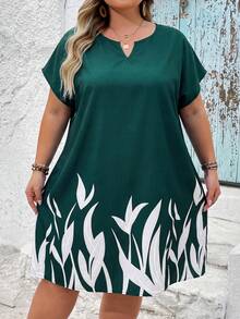 SHEIN CURVE+ Kích cỡ US22 (dành cho nữ, phù hợp với lễ hội âm nhạc, kỳ nghỉ bên bờ biển, phong cách bohemian). Đầm nữ mùa hè in hoa, cổ chữ V khoét eo, tay ngắn kiểu cánh dơi, trang phục thường ngày, trang phục đi biển mùa xuân cho nữ, ngày lễ Thánh Patrick, trang phục công sở, ngày lễ Thánh Patrick. - màu xanh lá - Xem 6
