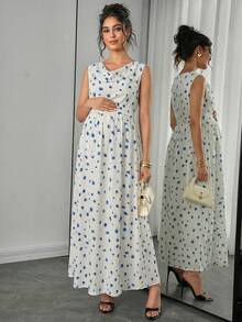 Momance 印花无袖宽松孕妇连衣裙，优雅 - 彩色 - 查看 3