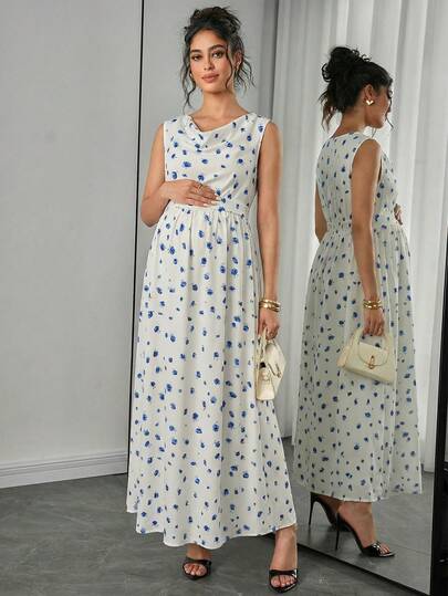 Momance Vestido de maternidad holgado sin mangas con estampado, vestidos elegantes de lunares para mujer, vestidos casuales largos para mujer, vestidos de verano para mujer, vestidos de picnic para mujer, vestidos vintage para mujer