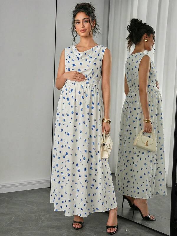 Momance Vestido de maternidad holgado sin mangas con estampado, vestidos elegantes de lunares para mujer, vestidos casuales largos para mujer, vestidos de verano para mujer, vestidos de picnic para mujer, vestidos vintage para mujer