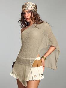 Hippie Loose Hollow-Out Knit Blouse For Women, Suitable For Beach Vacation - Apricot - View 6